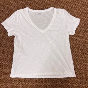 Madewell Burnout Tee / White V-Neck Short Sleeve Cropped T-Shirt / Size Medium